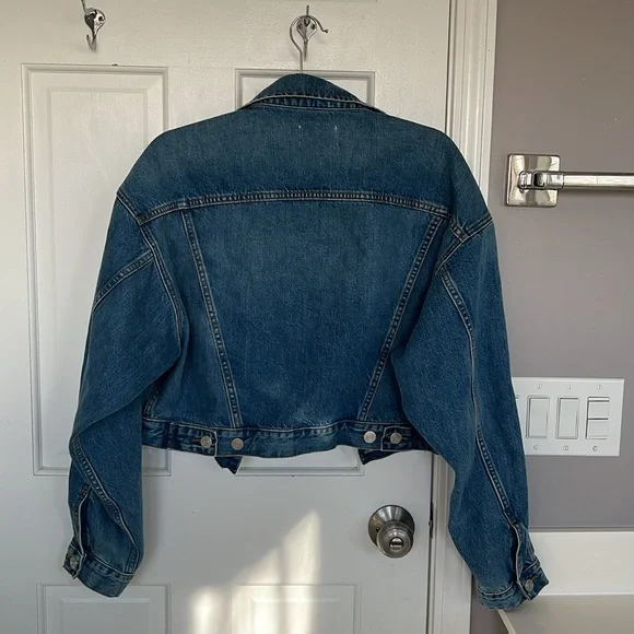 Frame Denim Enna Oversized Cropped Jean Denim Jacket Long Sleeve - Picture 8 of 8